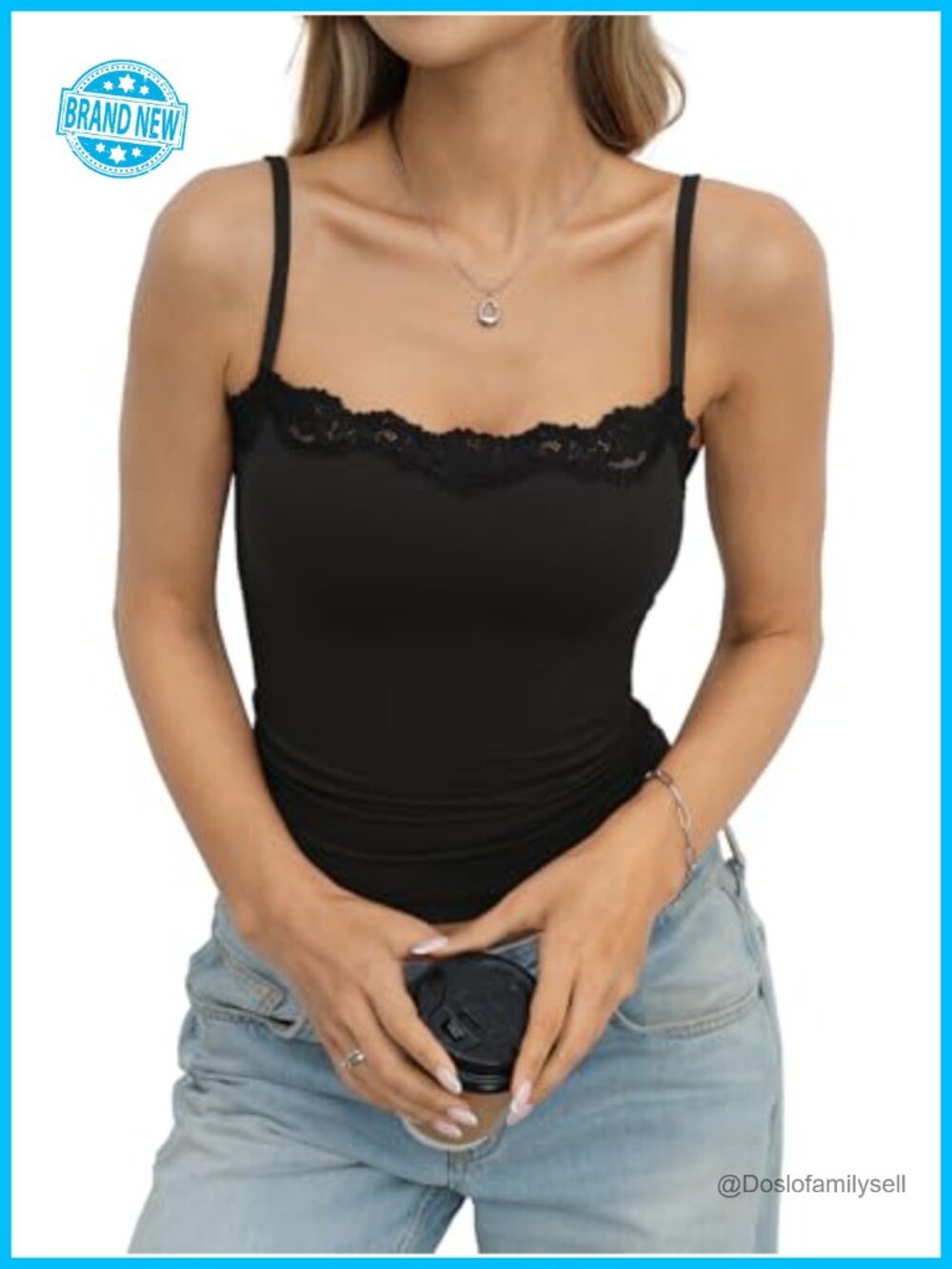 Womens Lace Square Neck Spaghetti Strap Camisole Top